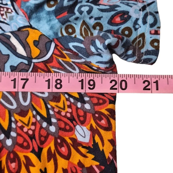 Cathy Blue Sz XL Orange Print Flowy Stretch Pullover Tunic Top Blouse - Picture 3 of 7